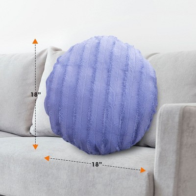 Set of 2 Blue Faux Fur Round Throw Pillows