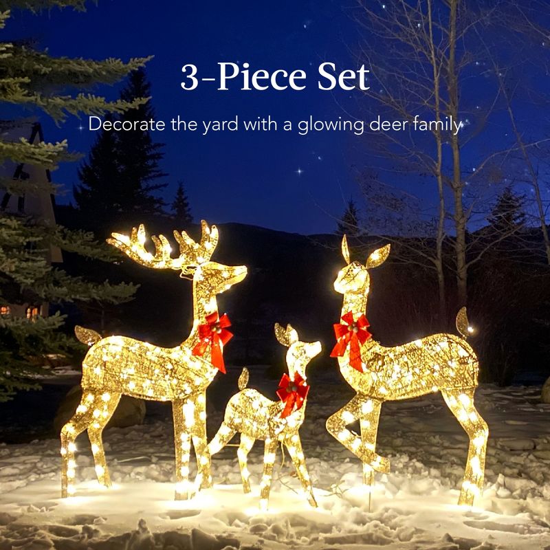 Best Choice Products 3-Piece Rattan Deer Set, Lighted Christmas Outdoor Decoration w/ 360 Lights, Stakes - Brown, 3 of 9
