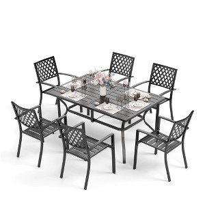 Captiva Designs 7pc Patio Dining Set with Slat-top Rectangle Steel Table & Metal Stackable Chairs - 1 of 4