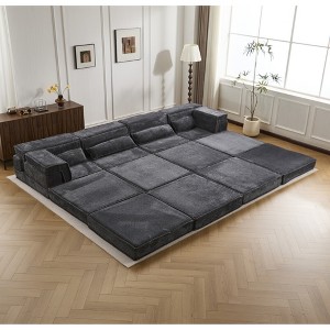 Convertible Modular 4-Seater Floor U-Shaped Sectional Sofas Bed with 2 Ottomans and No Assembly Required - 1 of 4