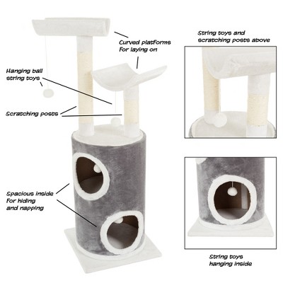 Gray and White 5-Tier Cat Tree with Sisal Scratching Posts