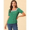INSPIRE CHIC Women's Square Neck Button Ruffle Sleeve Love Heart Printed Blouse - 2 of 4