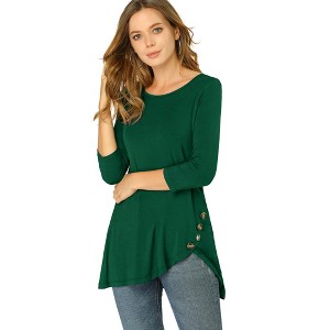 Allegra K Women's 3/4 Sleeve Round Neck Button Decor Casual Stretchy Tunic Tops - 1 of 4