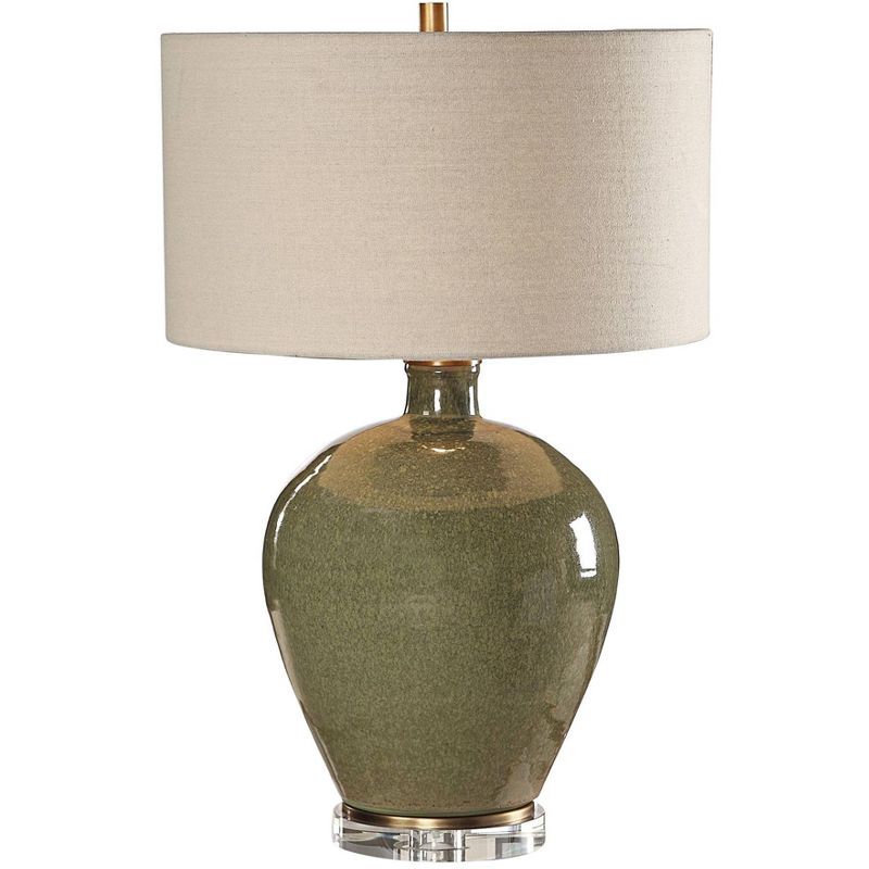 Uttermost Modern Table Lamp 27 1/4" Tall Distressed Emerald Green Glaze Ceramic Beige Linen Shade for Bedroom Living Room Office, 1 of 4