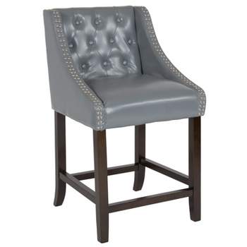 Merrick Lane Upholstered Counter Stool 24" High Transitional Tufted Counter Stool with Accent Nail Trim