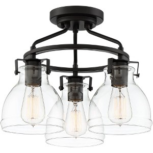 Possini Euro Design Industrial Rustic Farmhouse Ceiling Light Semi Flush Mount Fixture 14 1/2" Wide Bronze 3-Light Clear Glass Shade for Bedroom House - 1 of 4