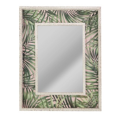 13" x 19" Tropical Leaves Print Distressed Raised Lip Double Framed Accent Mirror White - Head West