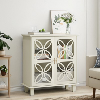 31.5'' Sideboard Buffet Cabinet with Petal Glass Doors,Modern Farmhouse Accent Cabinets for Kitchen,Dining Room,Entryway-Baofuwish