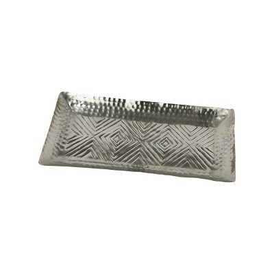 Decorative Aluminum Tray with Geometric Design, Antique Silver Finish