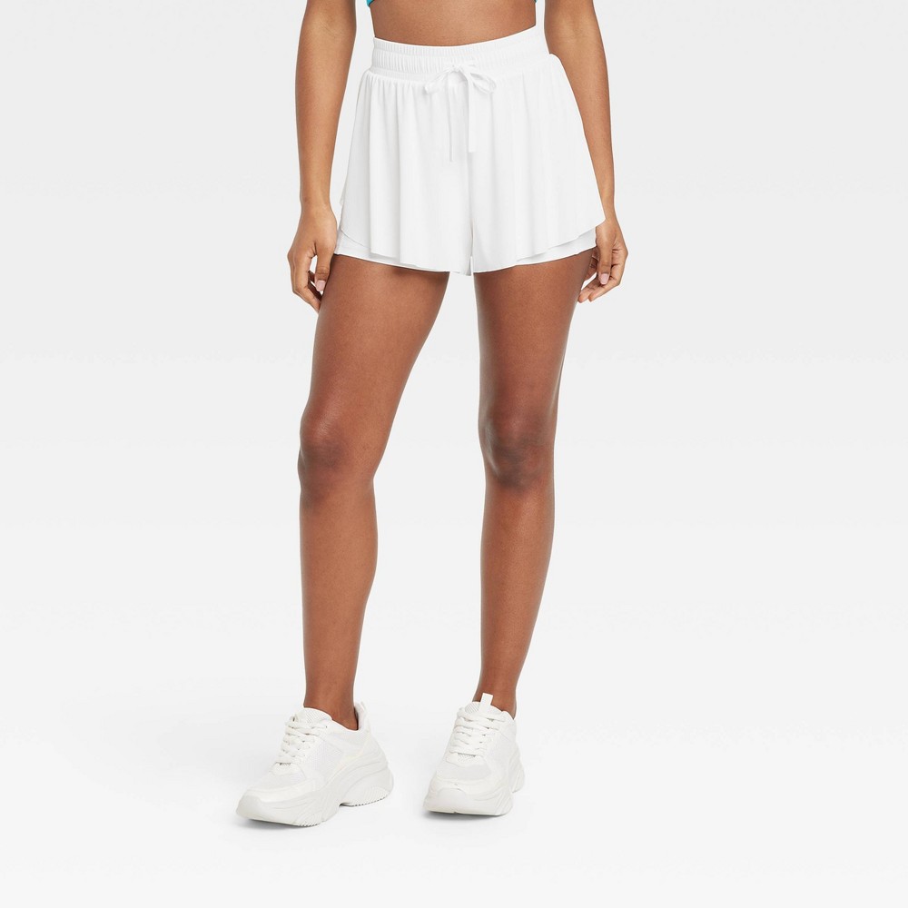 Women's Mid-Rise Double Layer Run Shorts - JoyLab White S (2 shorts)