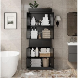 Tall Rattan Storage Cabinet - MDF+PB+Iron Construction for Bedroom/Living Room - 1 of 1