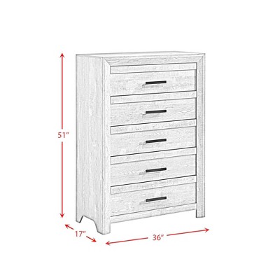 Ash White 5-Drawer Chest with Black Pulls