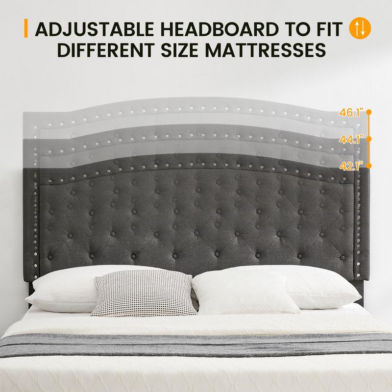 Whizmax Two Size Bed Frame with Button Tufted Headboard, Mattress Foundation, Easy Assembly, No Box Spring Needed, 4 of 9