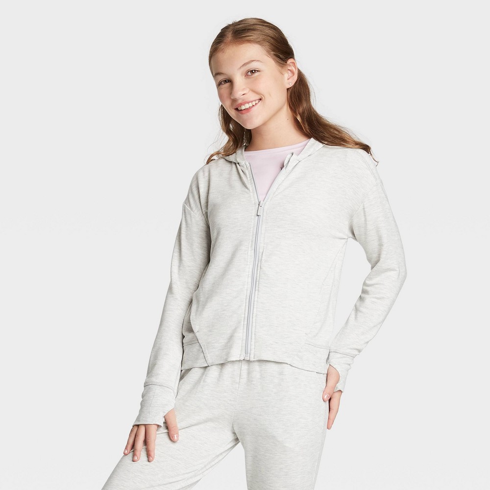 Girls' Soft French Terry Full Zip Hoodie Sweatshirt - All in Motion Light Gray S, Girl's, Size: Small was $24.0 now $16.8 (30.0% off)