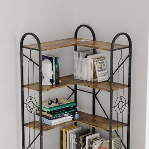 Bookshelf, Corner Bookshelf, Industrial Wooden Bookcase with Open Shelves and Metal Frame for Living Room, Bedroom, Office - 1 of 4