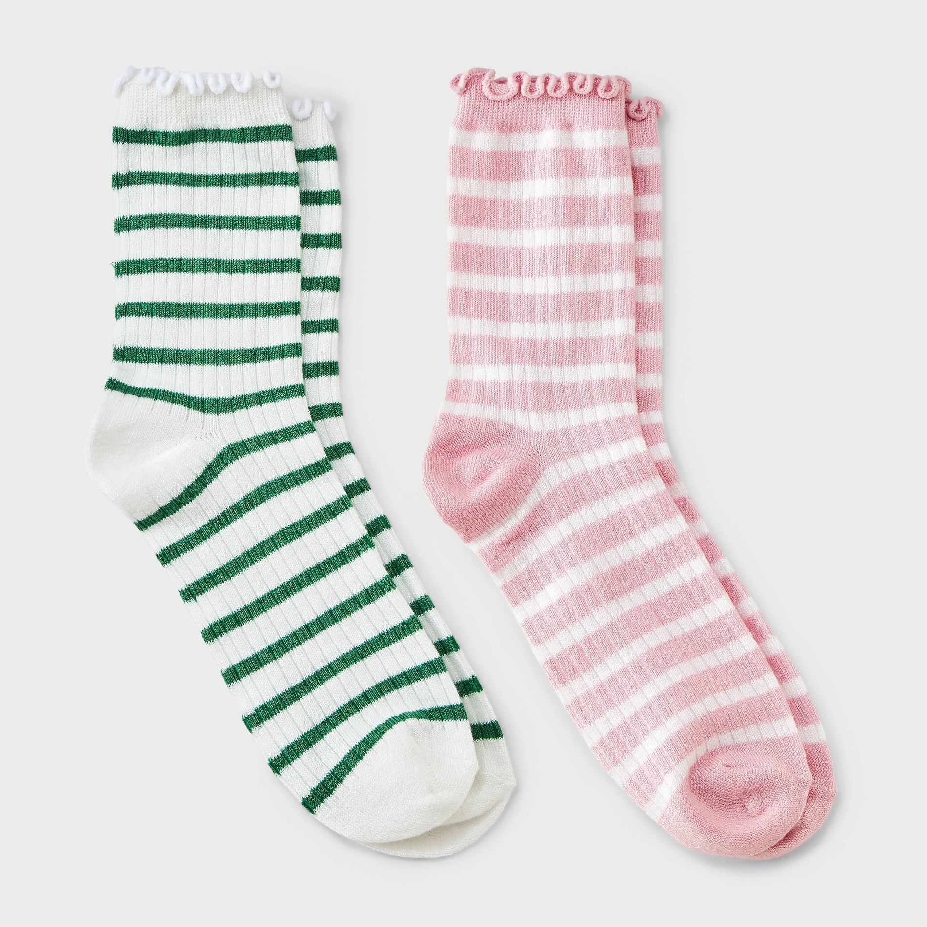 Women's 2pk Comfortwear Rib Texture Demi Crew Socks - Auden™ - White/Pink