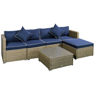 Outsunny 6 Pieces Outdoor PE Rattan Sofa Set, Sectional Conversation Wicker Patio Couch Furniture Set with Cushions and Coffee Table