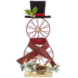 The Lakeside Collection Lighted Wagon Wheel Snowman Decor - 1 of 3