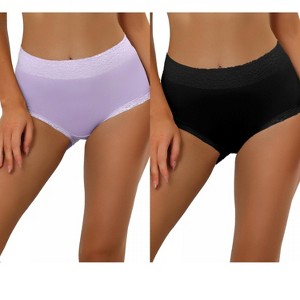 Allegra K Women's Cotton High-Rise Lace Trim Tummy Control Full Coverage Brief 2 Packs - 1 of 4