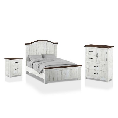 3pc Queen Willow Rustic Bedroom Set Distressed White/Walnut - HOMES: Inside + Out