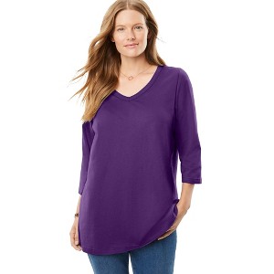 Woman Within Perfect Three-Quarter Sleeve V-Neck Tee - 1 of 4