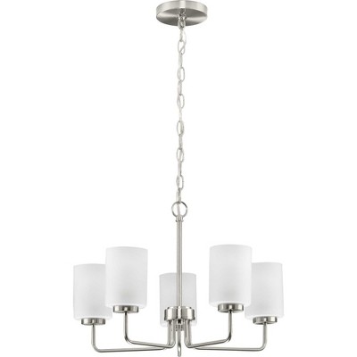 Merry 5-Light Brushed Nickel Chandelier with Etched Glass Shades