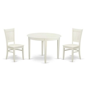 3-Piece Kitchen Table Set with Dining Chairs - Round Wood Table & Mid Century Style - Linen White Finish - 1 of 4