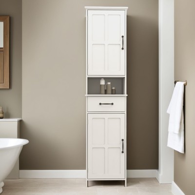 Bathroom Storage,Double Door Narrow Height Slim Floor Standing Cabinet - Leovsnove