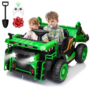 Joyracer 24V Ride on Toys w/ Remote Control, 2 Seater 400W Electric Powered Ride on Truck w/ Dump Bed, 3 Speeds, Shovel, Bluetooth, Gift for Kids - 1 of 4