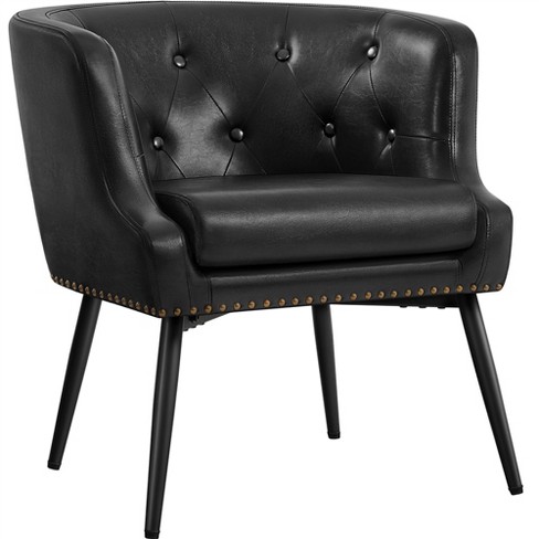 Yaheetech Tufted Faux Leather Barrel Accent Chair With Metal Legs