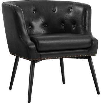 Yaheetech Tufted Faux Leather Barrel Accent Chair with Metal Legs