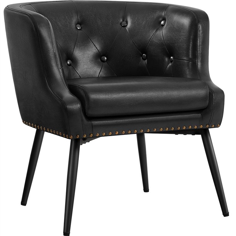 Yaheetech Tufted Faux Leather Barrel Accent Chair with Metal Legs, 1 of 7