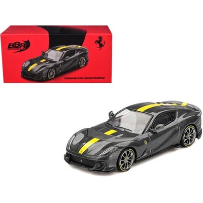 Ferrari 812 Competizione Grigio Competizione Gray Metallic with Yellow Stripe 1/64 Diecast Model Car by BBR