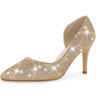 Perphy Women's Wedding Glitter Pointed Toe Slip-on Stiletto Heels Pumps