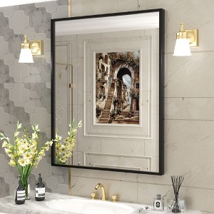 Apmir H Rectangular High-Strength Tempered Glass and Aluminum Alloy Framed French Cleat Mounted Wall Decor Bathroom Vanity Mirror in Matte Black - 1 of 4