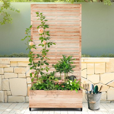 TUYOHW Metal Planter Box with Trellis, Metal Raised Garden Bed with Trellis, Garden Box for Climbing Plants, Flower