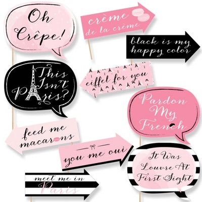 Big Dot of Happiness Funny Paris, Ooh La La - Paris Themed Photo Booth Props Kit - 10 Piece