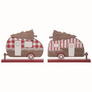 Transpac Christmas MDF Ticking Stripe Camper Decor Set of 2 Christmas Home Decorations - 1 of 1