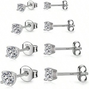 925 Sterling Silver CZ Stud Earrings - White Gold Plated, 2-7mm 8 Color Options, Hypoallergenic for Women - 1 of 4