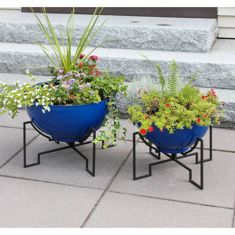 ACHLA Designs 20&#34; Wide Planter Bowl Galvanized Steel with Black Wrought Iron Jane Plant Stand French Blue, 5 of 7