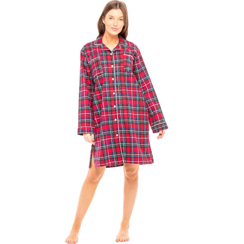 Women's Soft Warm Flannel Sleep Shirt, Button Down Boyfriend Nightgown, 2 of 6