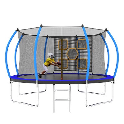 BestParts 12FT Round Trampoline with Ladder, Enclosure Net & Toss Target Game – Blue Steel Frame