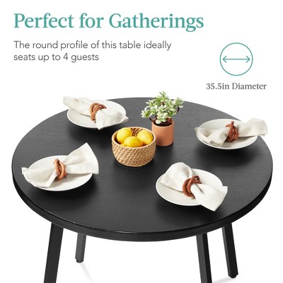 Black Round Mid-Century Modern Dining Table with MDF Top
