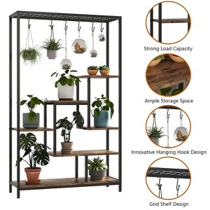 Indoor Plant Stand 5 Tier Tall 70.9 inches, Large Metal & Wood Plant Shelf with 6 Hanging Hooks - 1 of 4