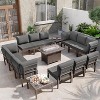 ALAULM 15 Pieces Metal Patio Furniture Set Modern Metal Outdoor Conversation Sets w/45"Propane Fire Pit Table, Patio Sectional Sofa w/5"Cushion,Black - 2 of 4