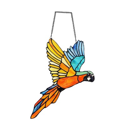 Vibrant Macaw Stained Glass Window Panel with Copper Foil