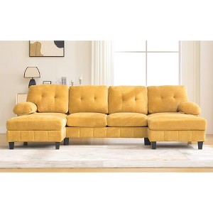 Mocamel U-shaped Sectional Sofa 103.5" Chenille Fabric Couch with Dual Chaise Lounges, Storage Pockets and Armrest Pillows for Living Room - 1 of 4