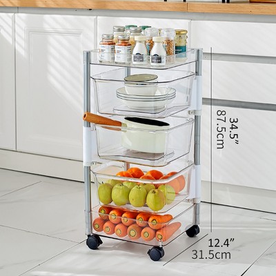 Five-Tier Clear and Silver Swivel Bin Storage Tower