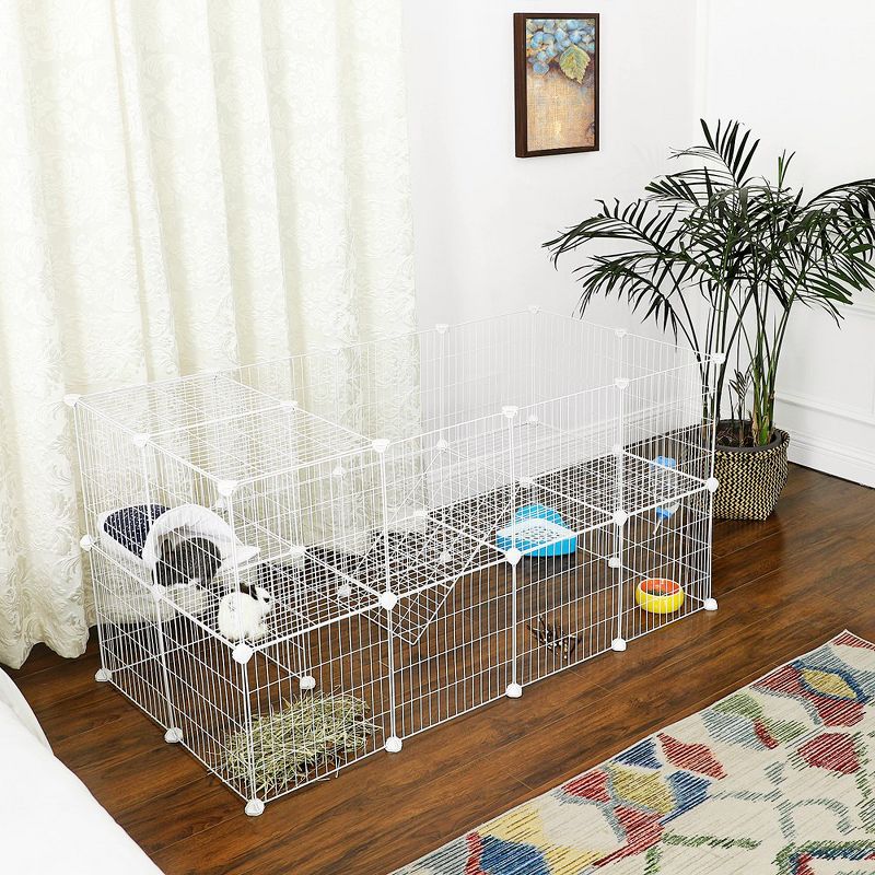 SONGMICS Pet Playpen, Small Animal Playpen, Rabbit Guinea Pig Cage, Zip Ties Included, Metal Wire Apartment-Style White, 3 of 8