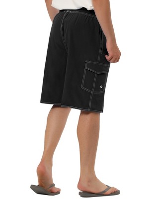 TATT 21 Men's Casual Holiday Solid Color Elastic Waistband Beach Board Shorts Black 32 — фото 3